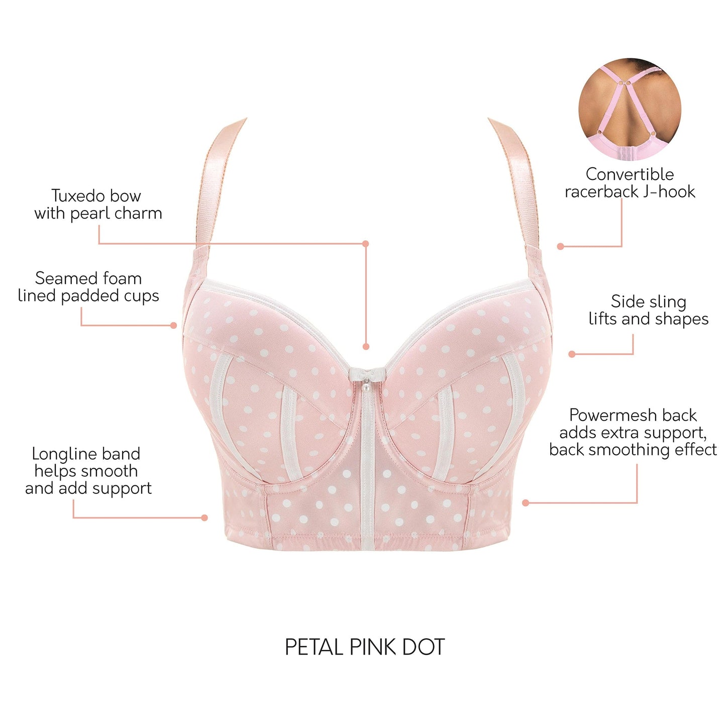 Charlotte Longline Full Bust Padded Bra  - Petal Pink Dot