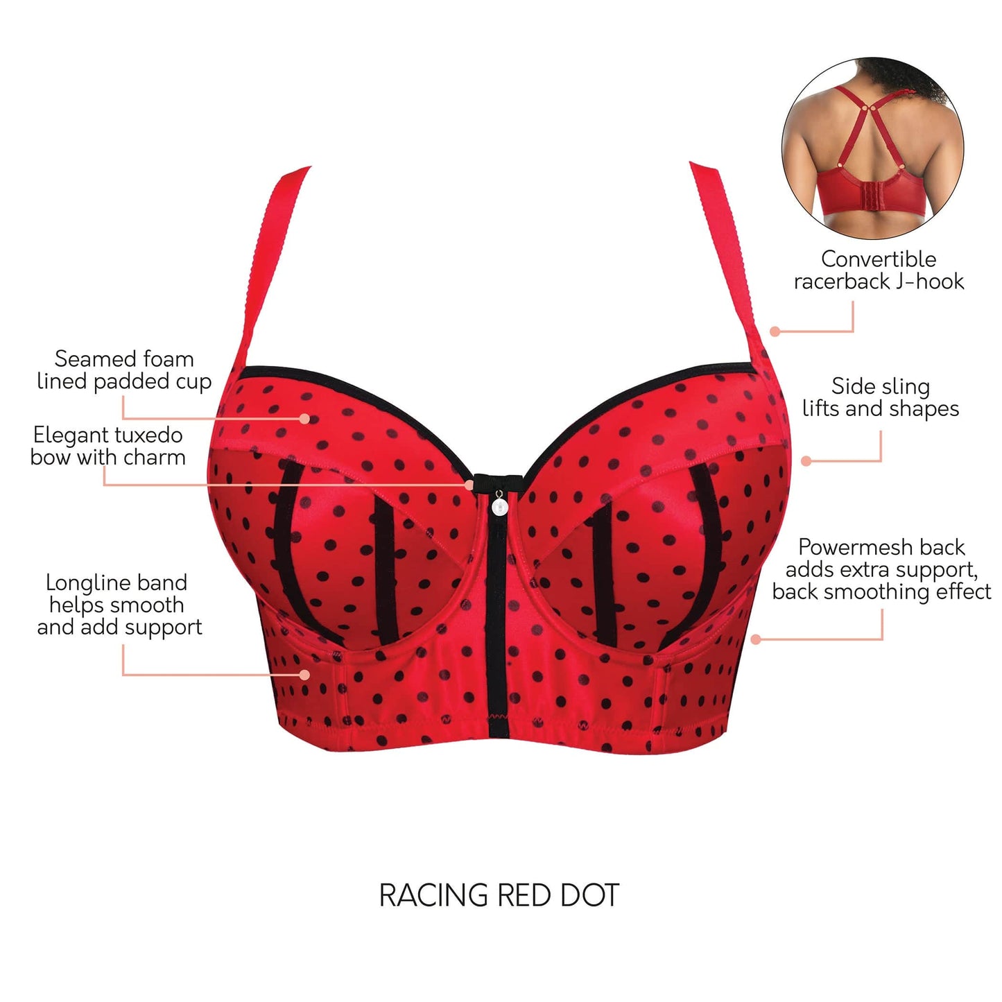 Charlotte Longline Full Bust Padded Bra  - Racing Red Dot
