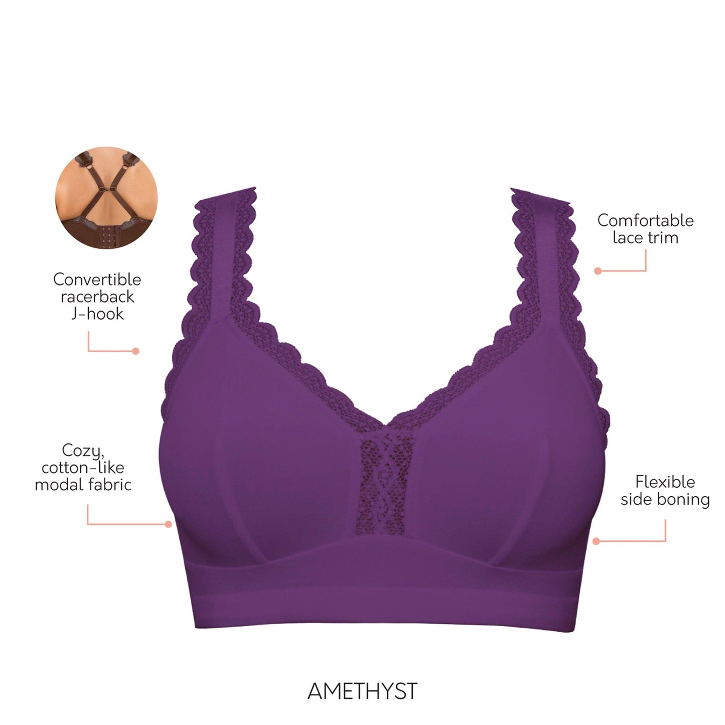 Dalis Full Busted and Curvy Wire Free Bralette  - Amethyst