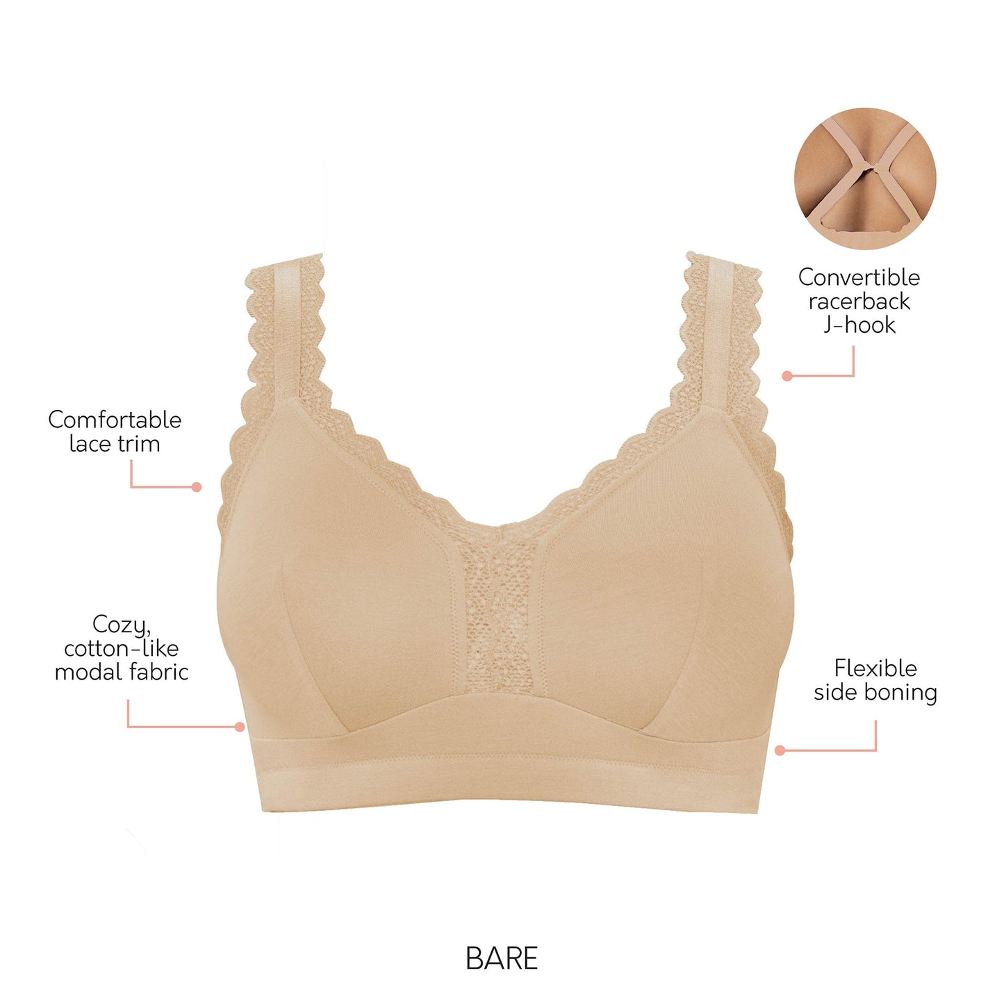 Dalis Full Busted and Curvy Wire Free Bralette  - Bare