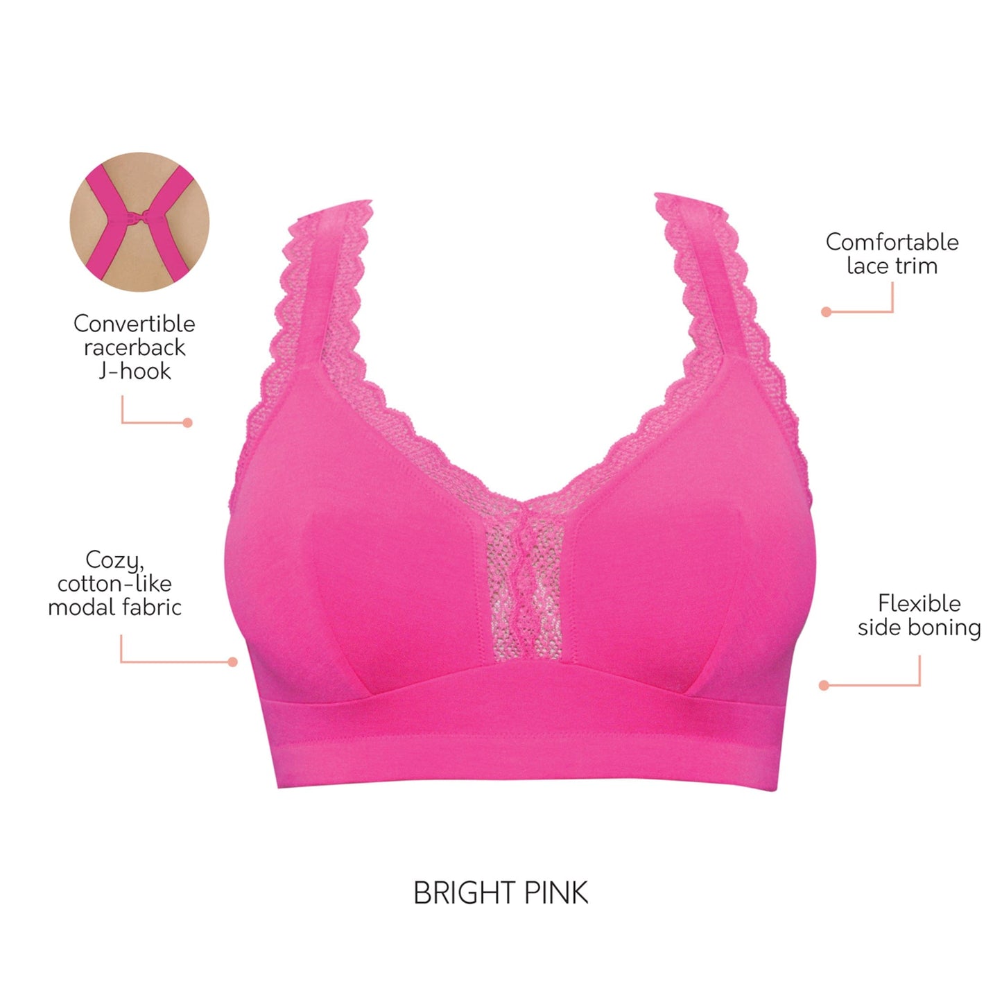 Dalis Full Busted and Curvy Wire Free Bralette  - Bright Pink