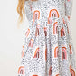 Peach Rainbow 3/4 Sleeve Pocket Twirl Dress