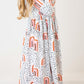 Peach Rainbow 3/4 Sleeve Pocket Twirl Dress