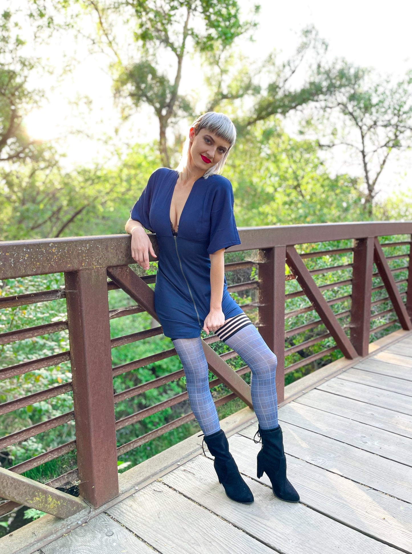 Debbie: Navy Plaid Thigh Highs