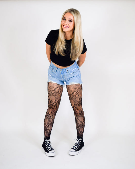 Fishnet Tights Flower Black