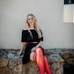 Monica: You'll be Feeling Hot Hot Hot! Red Sheer with Black Seam, Cuban Heel Thigh Highs