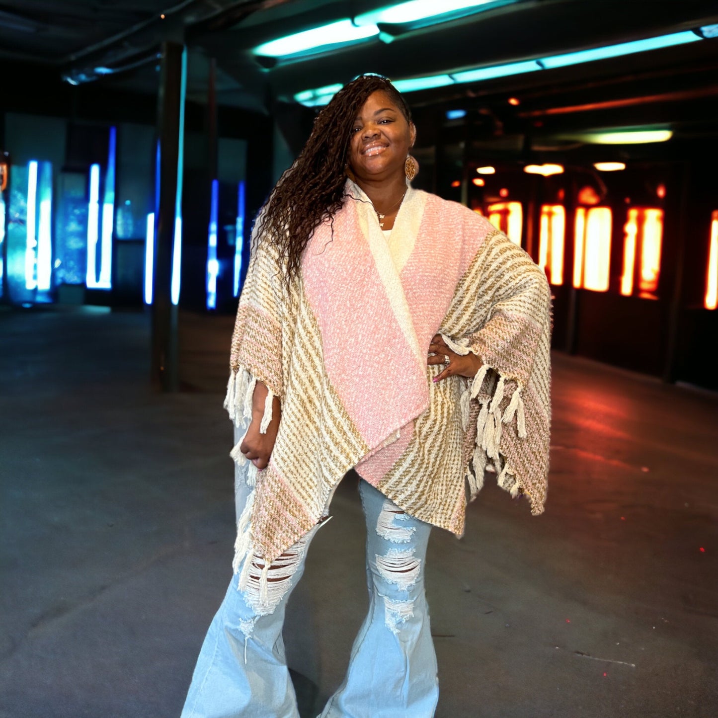 Pink And Beige Poncho