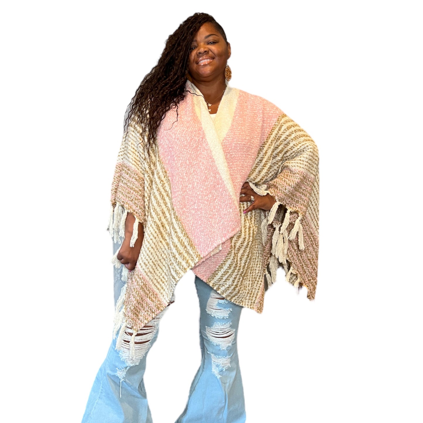 Pink And Beige Poncho