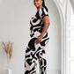 Lori Print Black and White Matching Pants Set With Pockets