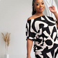 Lori Print Black and White Matching Pants Set With Pockets