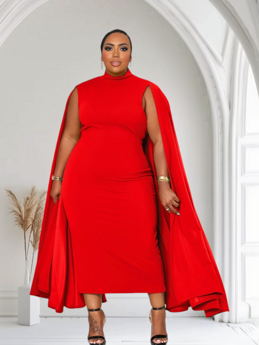 The Stella Cape Midi Dress - Red