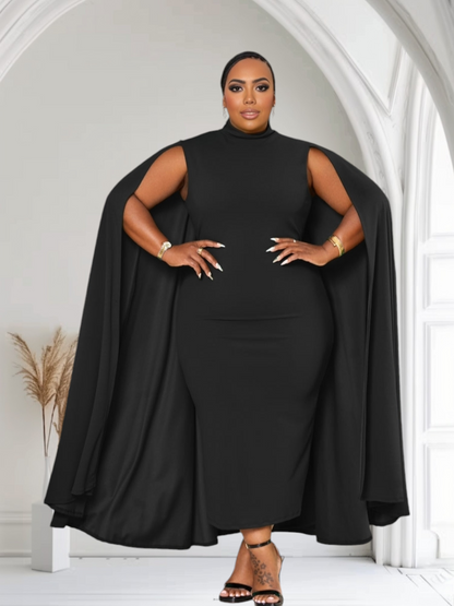 The Stella Cape Midi Dress - Black
