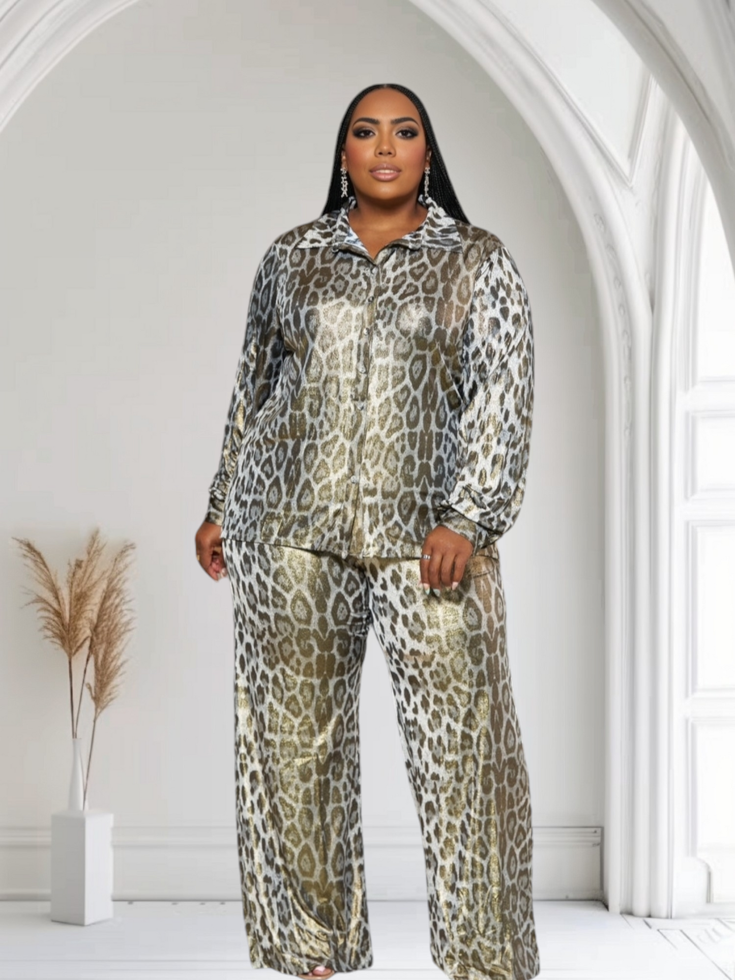 Tough Skin  Leopard Gold Foil Pants Set