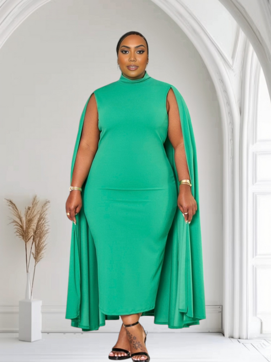The Stella Cape Midi Dress - Green