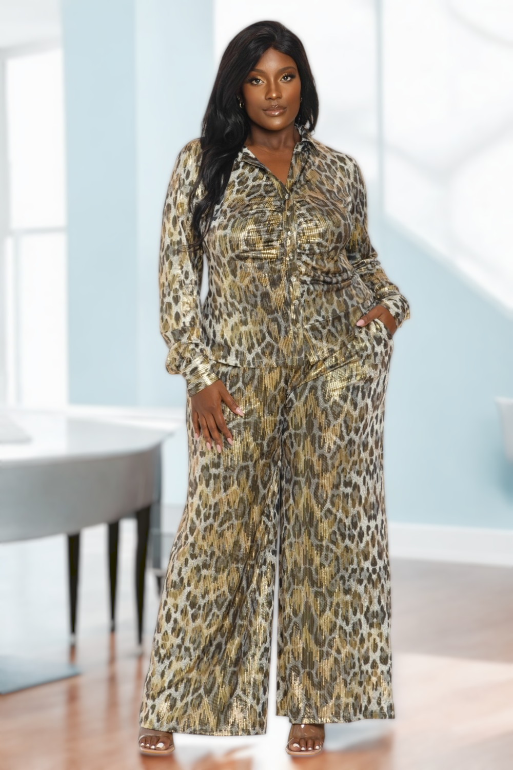 Tough Skin  Leopard Gold Foil Pants Set