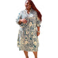 Peacock Print Tiered Midi Dress With 3/4 Sleeves