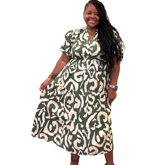 Linen Olive and Cream Maxi Dress