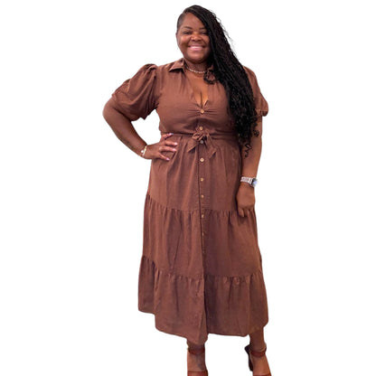 Linen Brown Button Down Maxi Dress