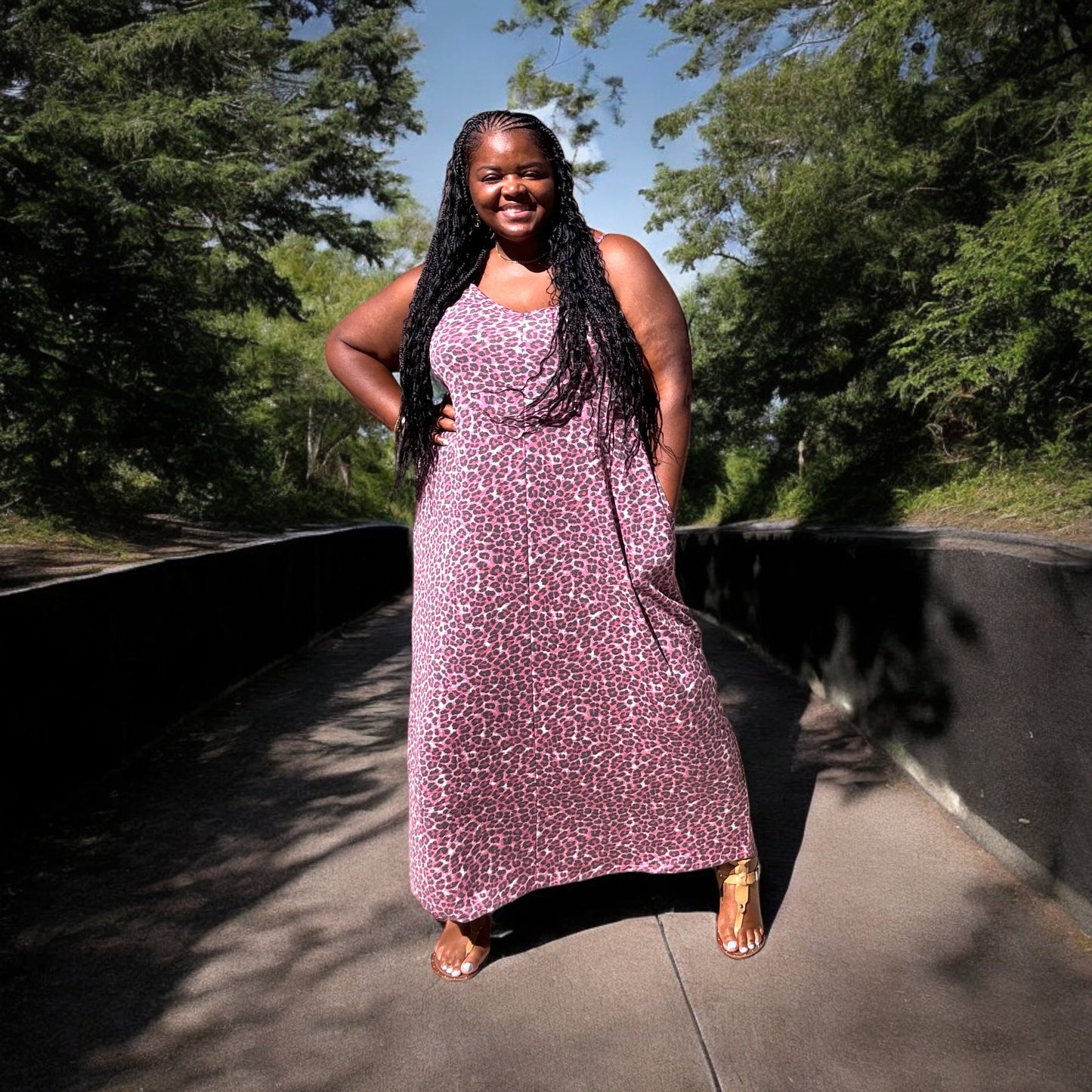 Leopard Print Adjustable Strap Maxi Dress