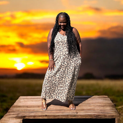 Leopard Print Adjustable Strap Maxi Dress