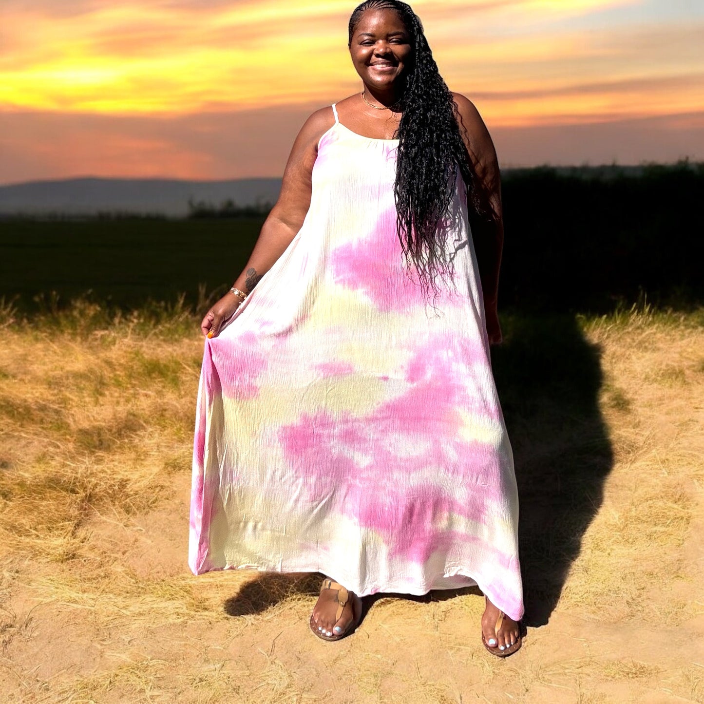 Strappy Ombre Tie Dye Maxi Dress
