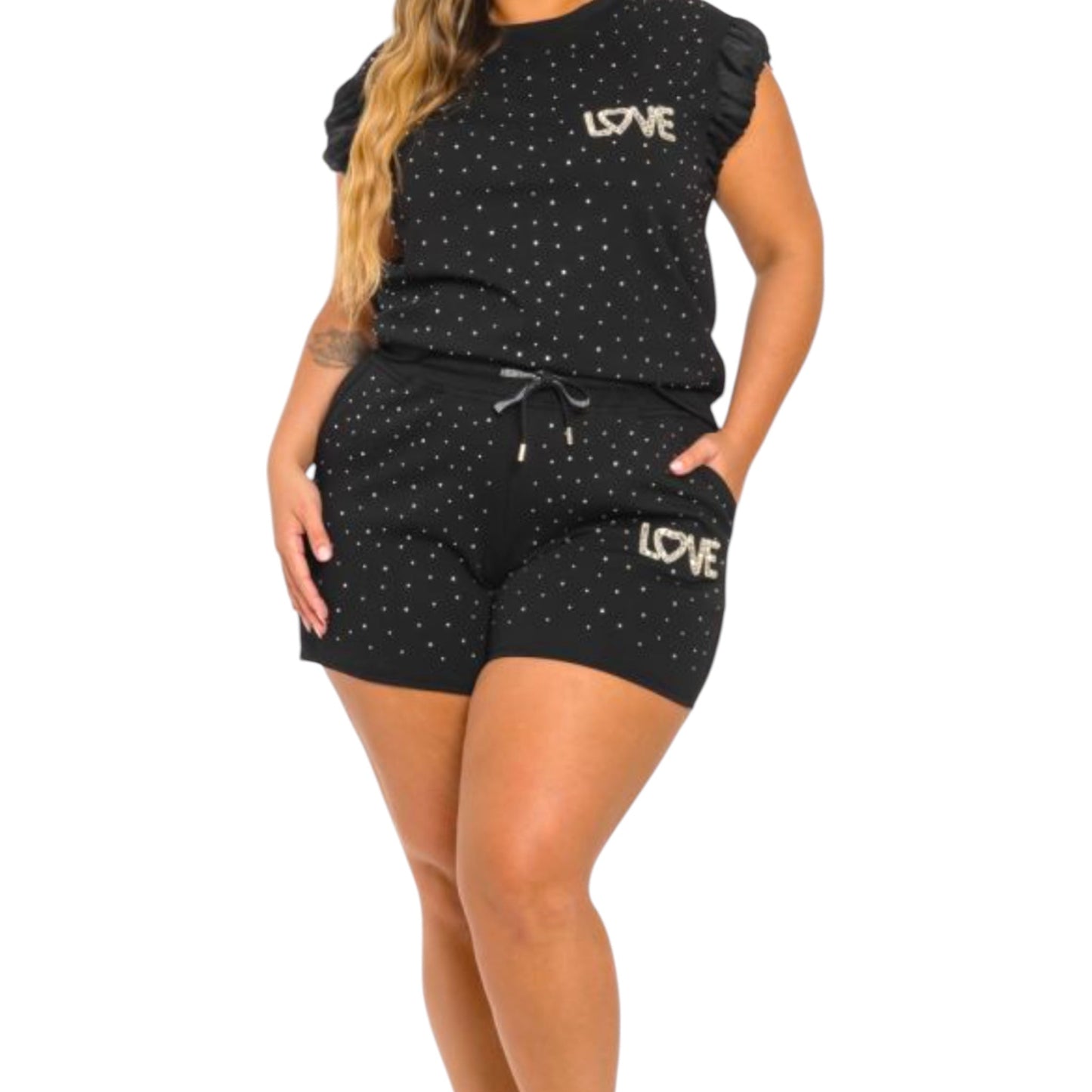 Black Bling Love Short Set
