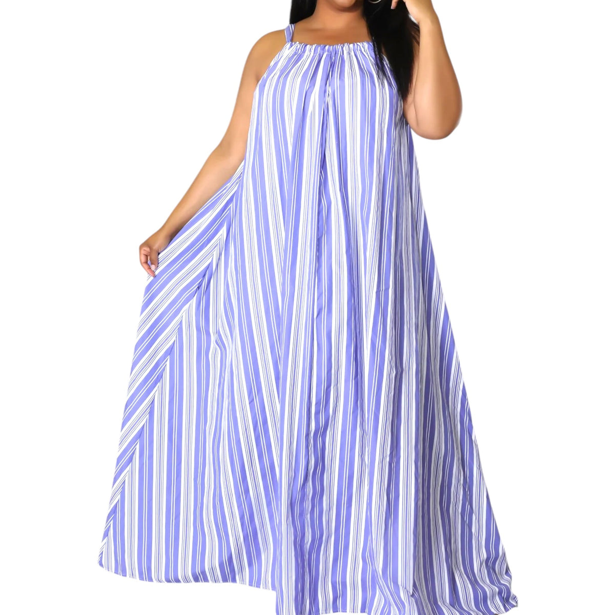 Blue And White Striped Tie Back Maxi Dress