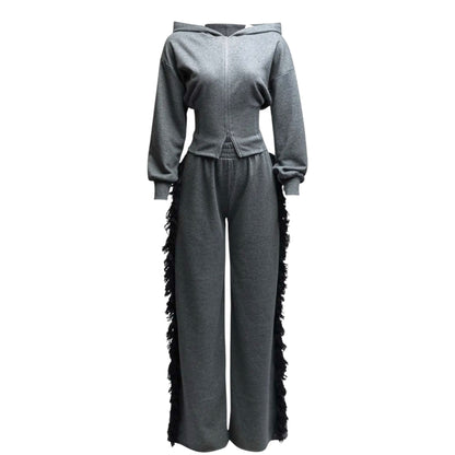 Hoodie Jacket and Side Tassel Pants Set