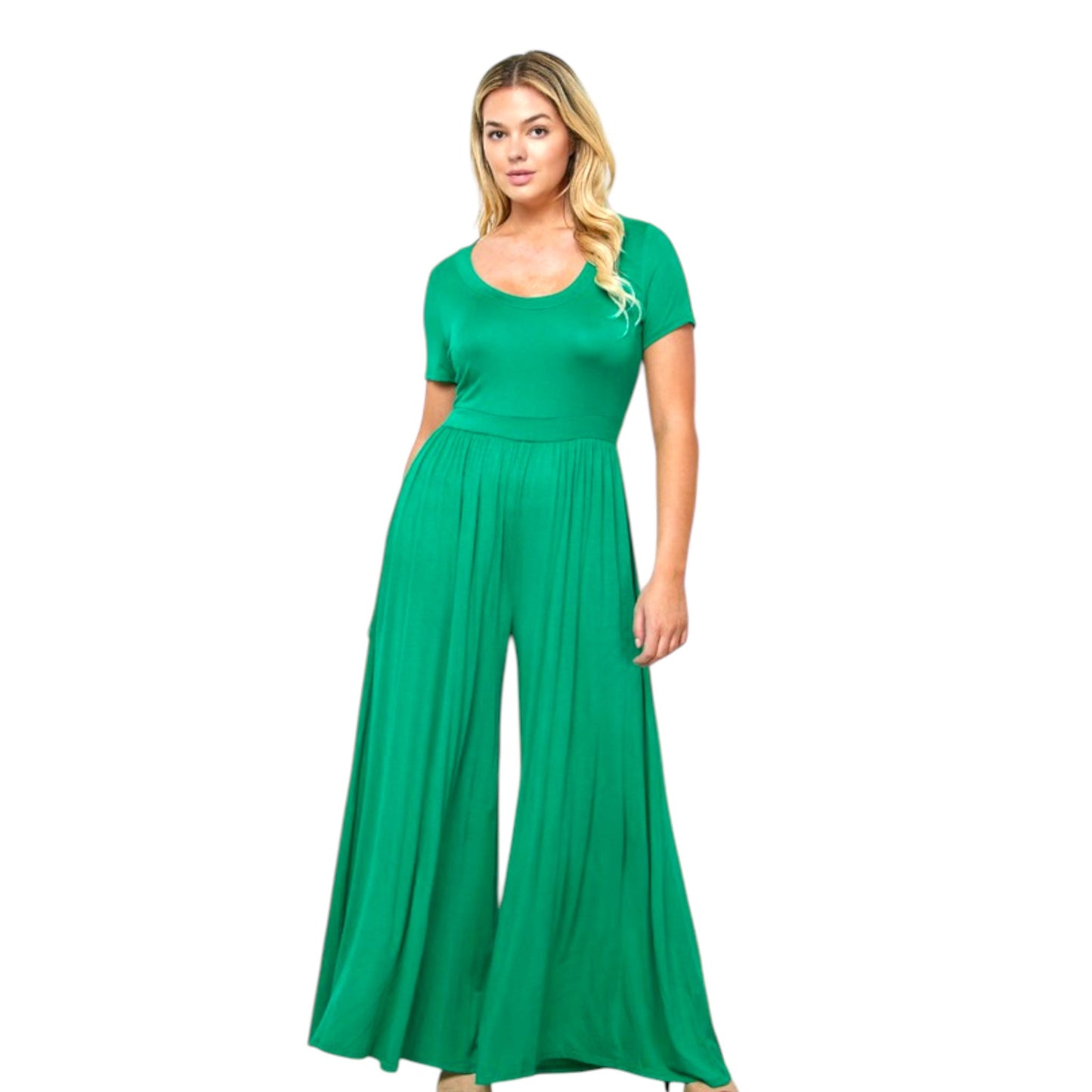 Solid High Waist Wide Flair Jumpsuit