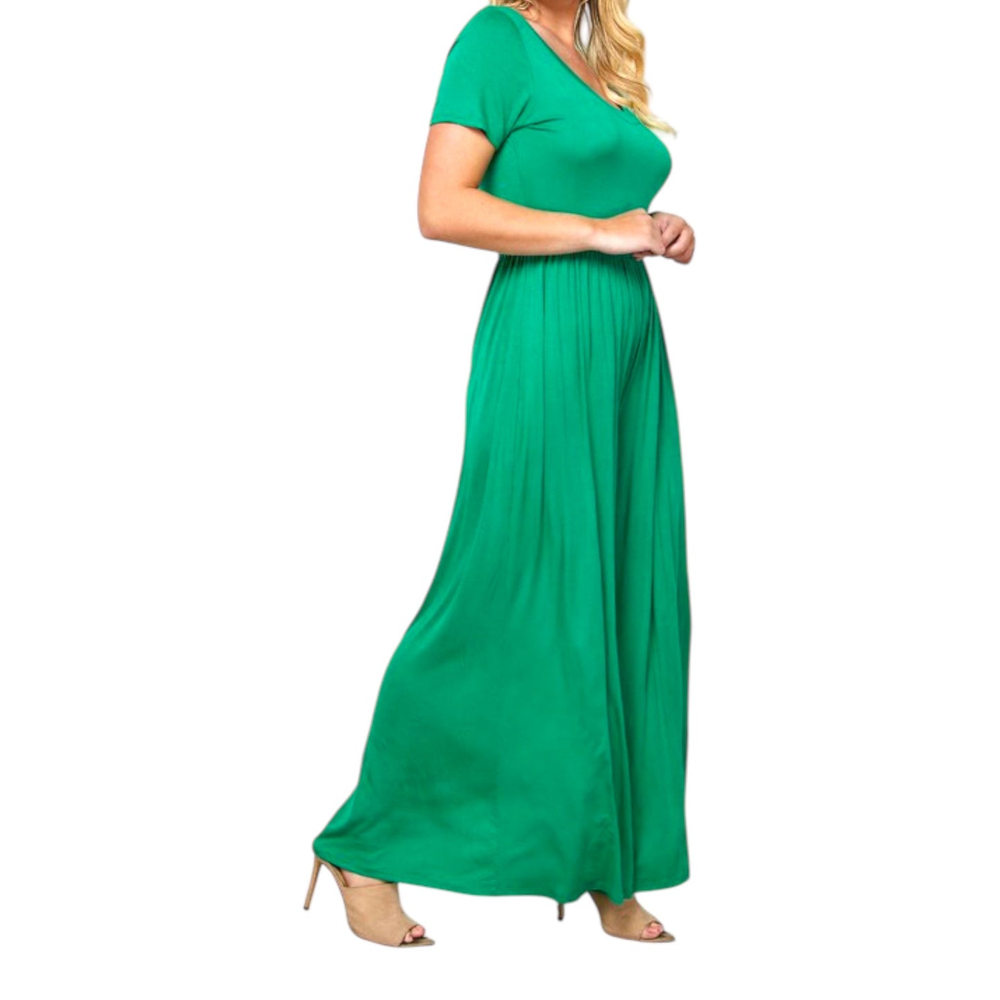 Solid High Waist Wide Flair Jumpsuit