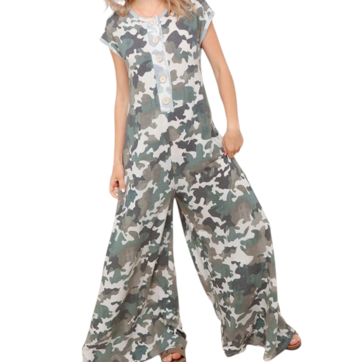 Loose Fit Camouflage Jumpsuit W/ Side Pockets