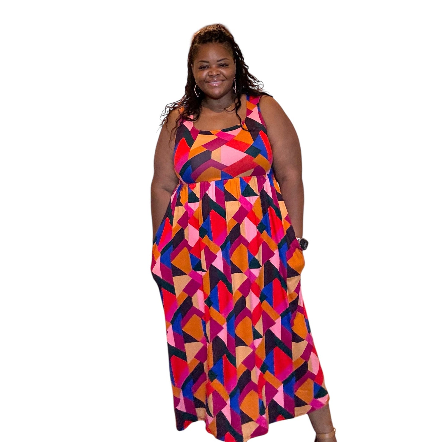 Fit And Flare Midi Dress W/ Side Pockets