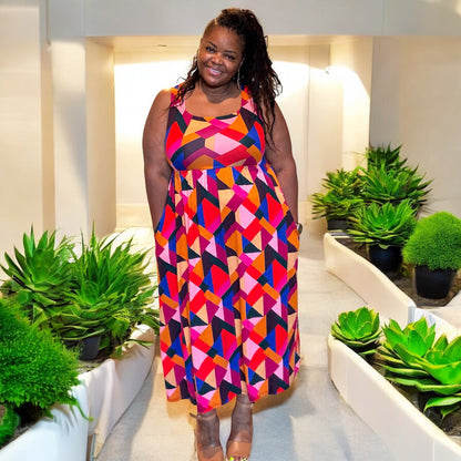 Fit And Flare Midi Dress W/ Side Pockets