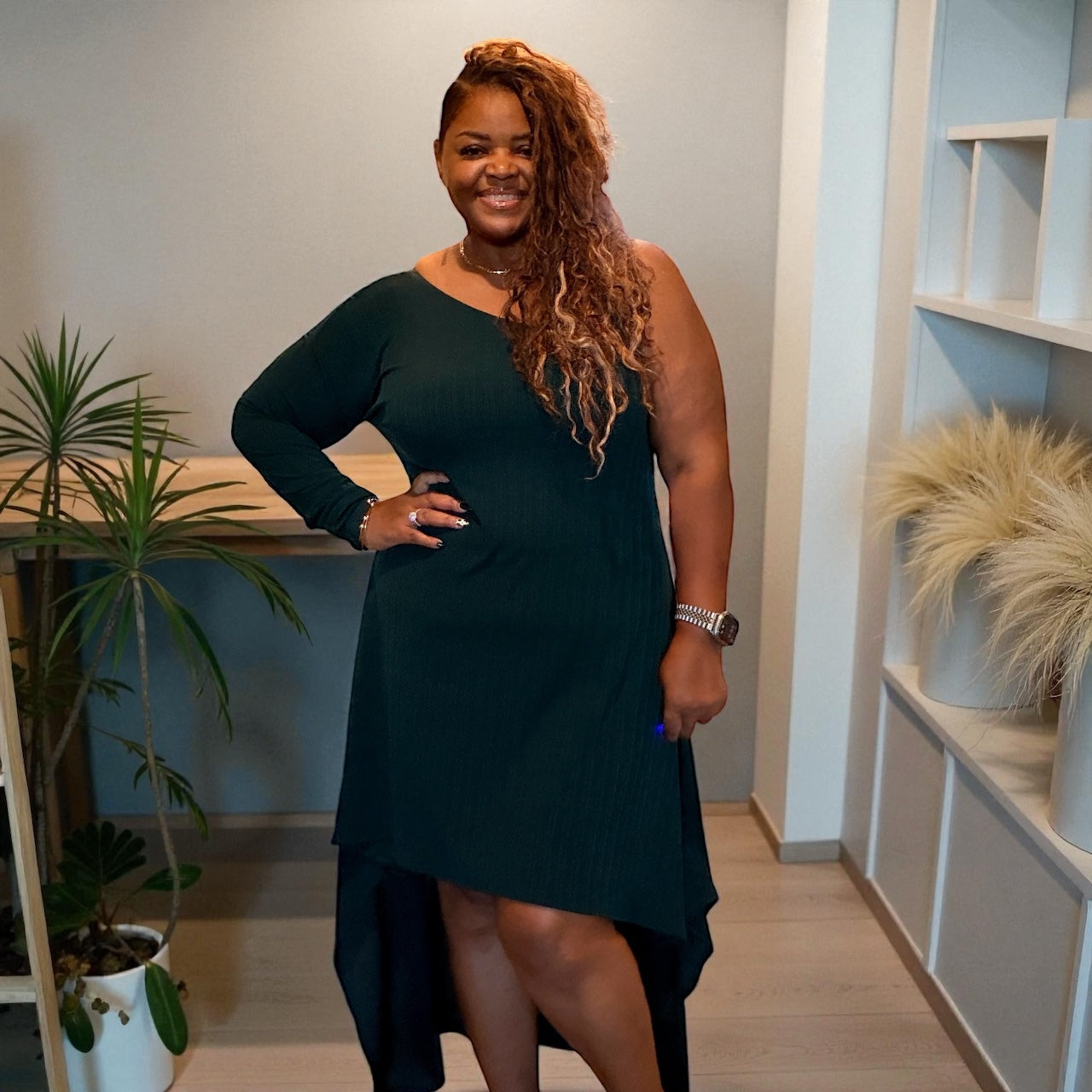 Emerald Green One Shoulder Dress