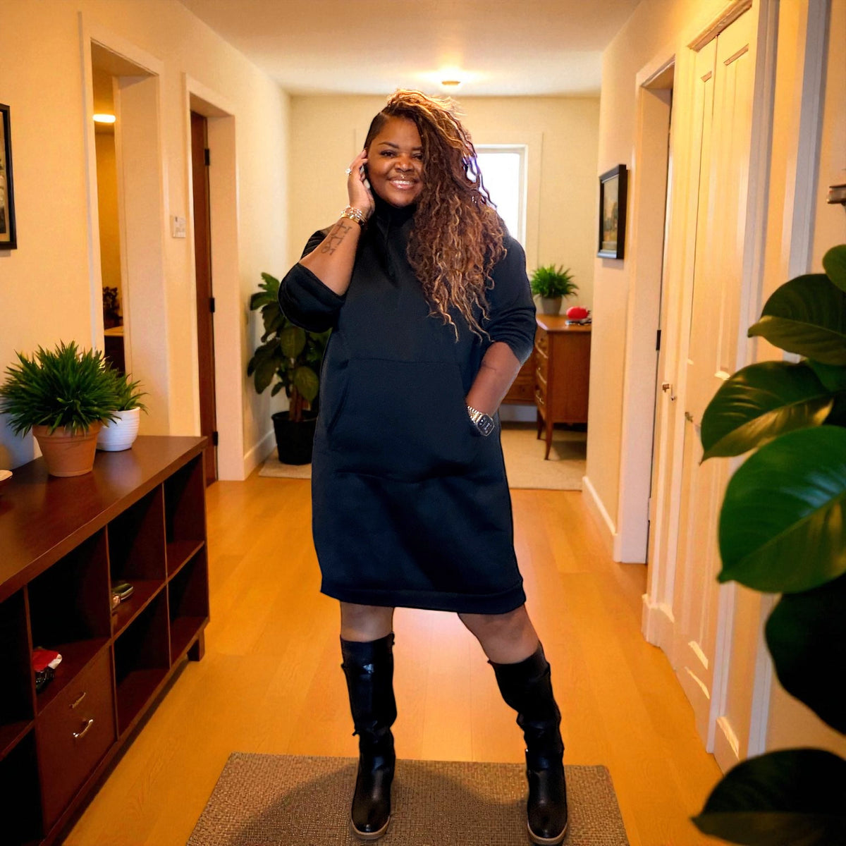Black Sweatshirt Hoodie Dress