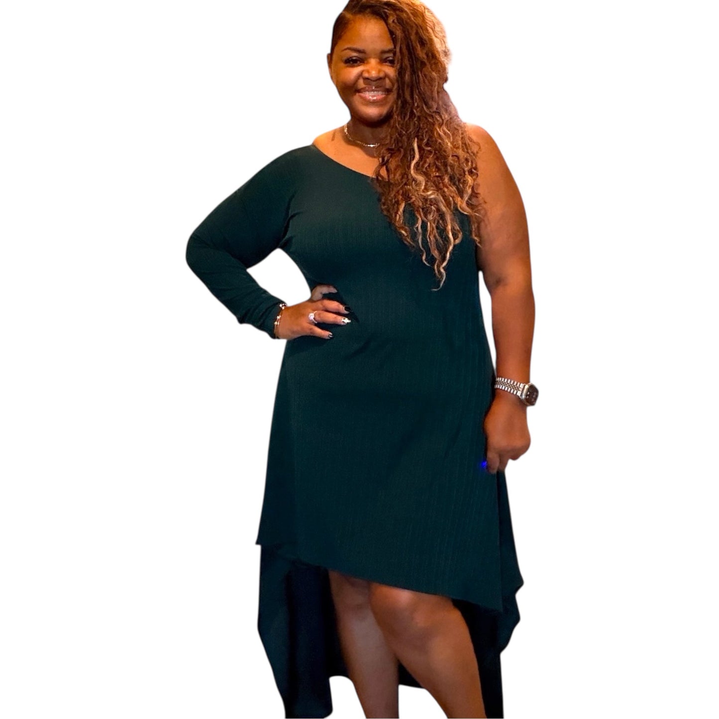 Emerald Green One Shoulder Dress