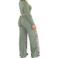Long Sleeve Top And Wide Leg Lepard Print Pants Set