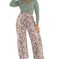 Long Sleeve Top And Wide Leg Lepard Print Pants Set