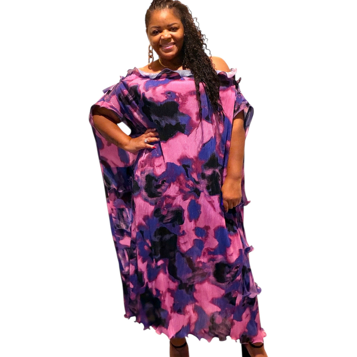 Purple Pleated Tiered Ruffled Maxi Dress