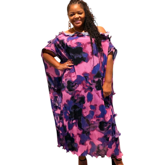 Purple Pleated Tiered Ruffled Maxi Dress