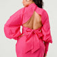 Blush of Elegance: Puff-Sleeve Pink Dress