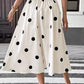 Retro Polka Dot Button-Front Midi Skirt