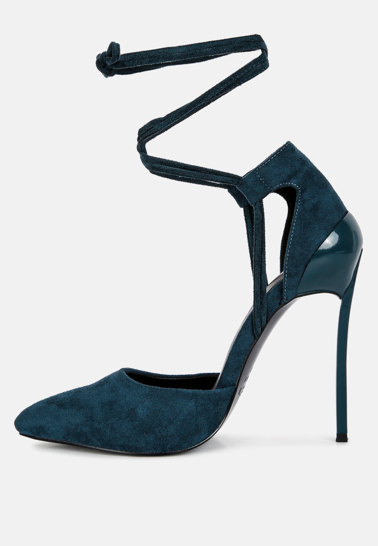Rule Breaker Lace Up Stiletto Heel Suede Sandals
