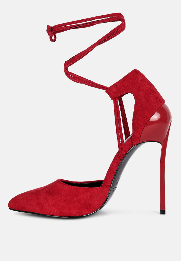 Rule Breaker Lace Up Stiletto Heel Suede Sandals