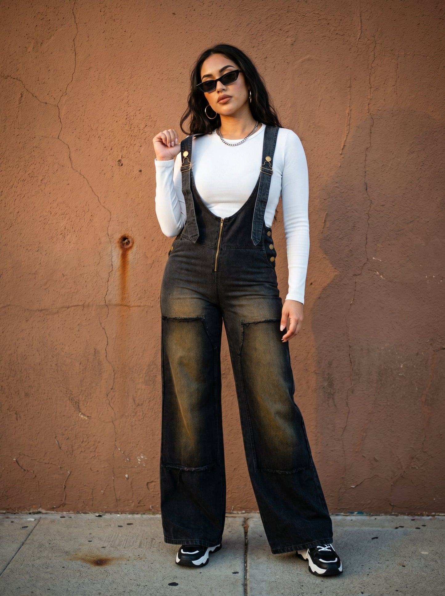 Urban Noir Denim Overalls Black Jumpsuit