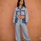 Cropped Contrast Denim Set