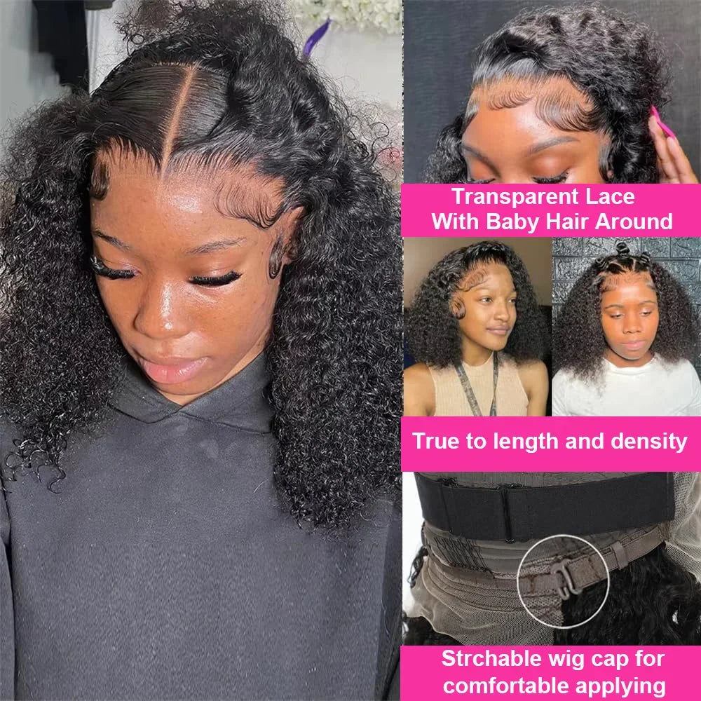 13x4 Lace Closure Wig 100% Human Hair Wig Deep Curly Wig Jerry Curly Short Bob Wig With Baby Hair Deep Wave Double Draw Wig