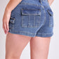 Women's Denim Cargo Shorts with D-Ring Detail