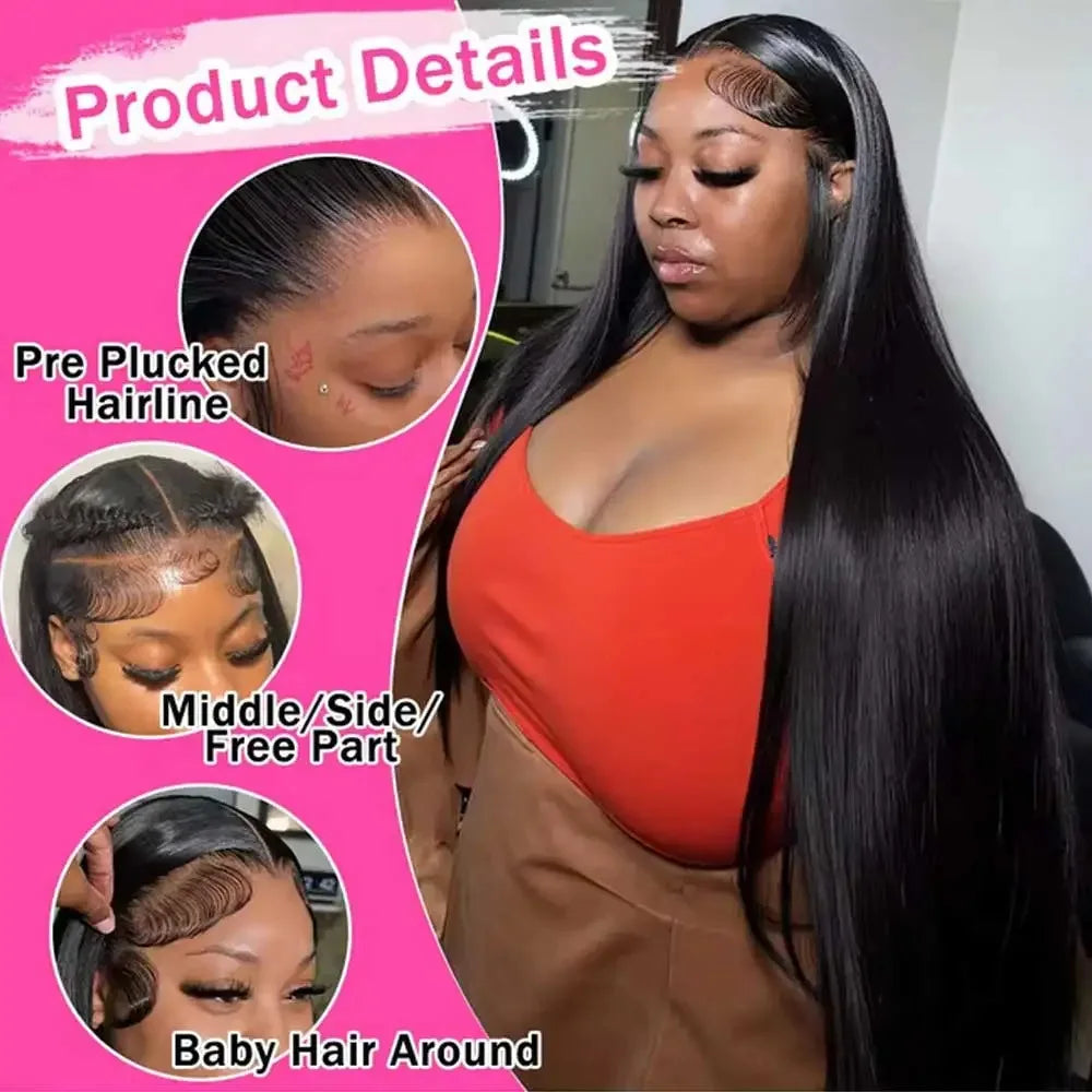 38Inch Straight Lace Front Wigs Human Hair 13x6 HD Lace Frontal Wig 4x4 Bone Straight Glueless Wig Pre Plucked