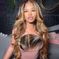 P4/27 Highlight Body Wave 40 Inch Long-length & 200% High Density Human Hair Wigs HD Transparent Skin-melt Swiss Lace Frontal Wig